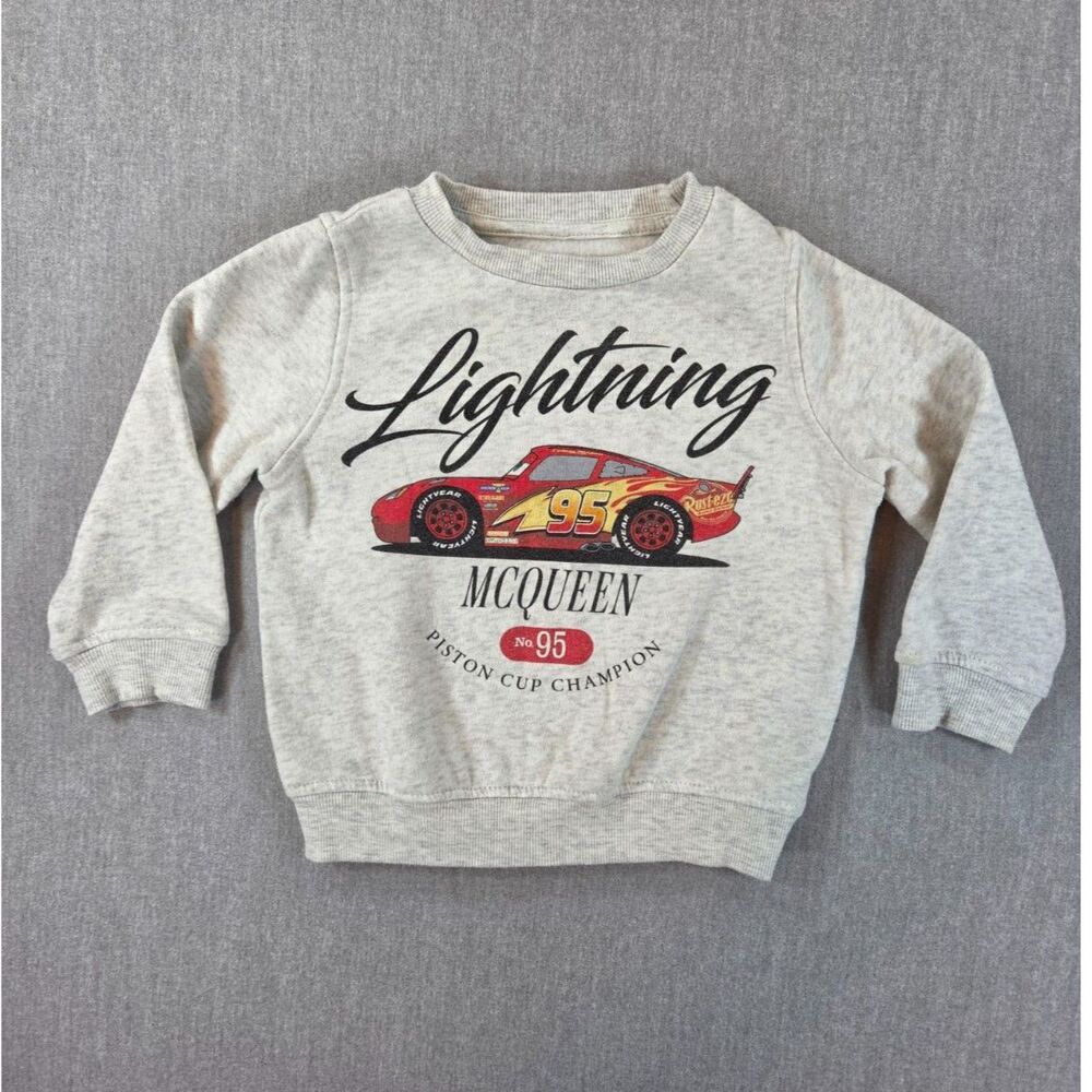 Disney Pixar Cars Lightning McQueen Sweatshirt 2T Toddler Gray Crewneck Pullover
